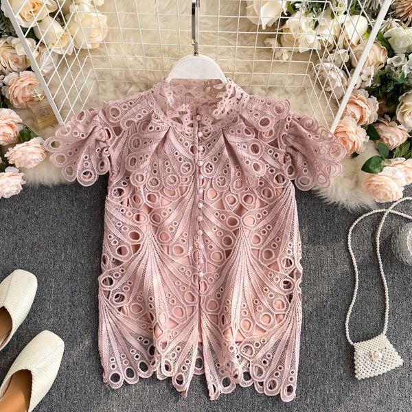 2021 vintage women summer stand collar single breasted slim shirts fashion hollowing out lace korean woman shirt cxld, White
2021 vintage women summer stand collar single breasted slim shirts fashion hollowing out lace korean woman shirt cxld, White
