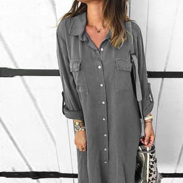 h40 solid color long sleeve shirt dress women fashion buttoned pocket summer dress casual loose dresses vestido streetwear, Black;gray
h40 solid color long sleeve shirt dress women fashion buttoned pocket summer dress casual loose dresses vestido streetwear, Black;gray