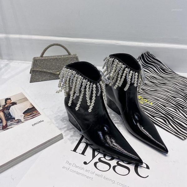 boots tassel women string bead ankle pointed toe patent leather boot crystal decor 2021 chic designer woman shoes1, Black
boots tassel women string bead ankle pointed toe patent leather boot crystal decor 2021 chic designer woman shoes1, Black