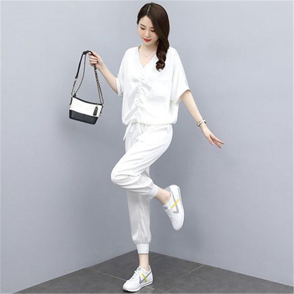 women's two piece pants large big size summer trousers suit casual two-piece set fashionable survetement femme 2 year-old female costum, White
women's two piece pants large big size summer trousers suit casual two-piece set fashionable survetement femme 2 year-old female costum, White