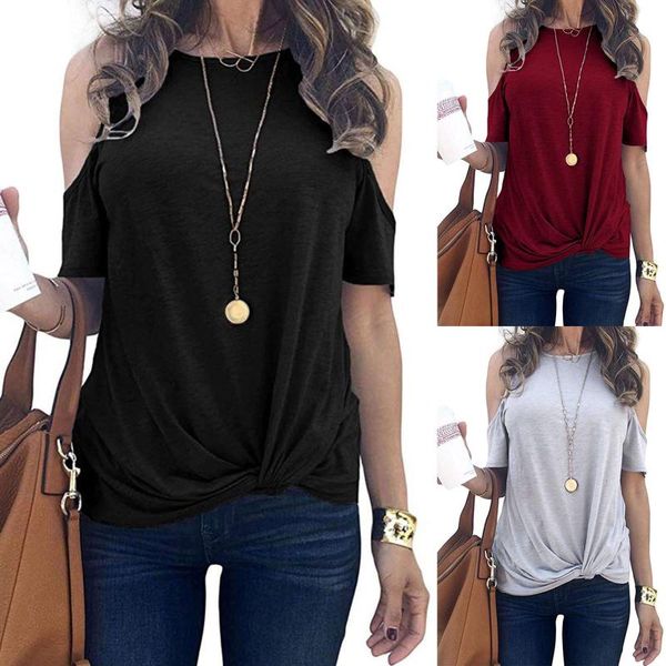 women's t-shirt 2021 summer fashion women t-shirts cold shoulder casual knot short sleeve o-neck tunic loose female clothing, White
women's t-shirt 2021 summer fashion women t-shirts cold shoulder casual knot short sleeve o-neck tunic loose female clothing, White