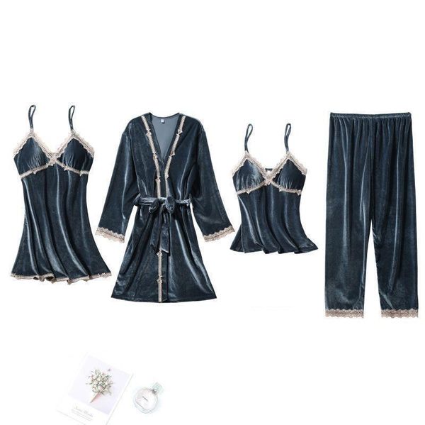women's sleepwear women 4pcs autumn velour pajamas set lace patchwork sleep female velvet bathrobe gown casual pijamas suit, Black;red
women's sleepwear women 4pcs autumn velour pajamas set lace patchwork sleep female velvet bathrobe gown casual pijamas suit, Black;red