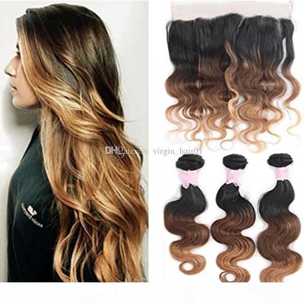 body wave human hair weaves indian virgin hair ombre 3 bundles with lace frontal cosure three tone 1b 4 27 hair weft, Black;brown
body wave human hair weaves indian virgin hair ombre 3 bundles with lace frontal cosure three tone 1b 4 27 hair weft, Black;brown