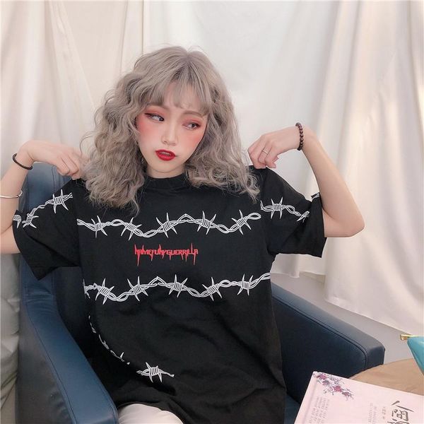 women's t-shirt loose short sleeve tees couple clothes grunge tumblr bf harajuku t-shirts thorns pattern streetwear t shirt, White
women's t-shirt loose short sleeve tees couple clothes grunge tumblr bf harajuku t-shirts thorns pattern streetwear t shirt, White