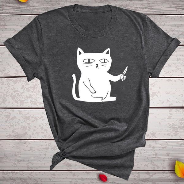 2021 funny women tshirts cat with knife graphic tshirt round neck casual aesthetics tee feeme ropa de gato para mujer, White
2021 funny women tshirts cat with knife graphic tshirt round neck casual aesthetics tee feeme ropa de gato para mujer, White