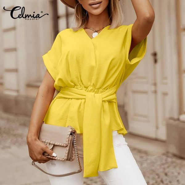 women's blouses & shirts stylish women celmia summer lady office short sleeve ruffled blouse v-neck casual solid loose bandage blu, White
women's blouses & shirts stylish women celmia summer lady office short sleeve ruffled blouse v-neck casual solid loose bandage blu, White