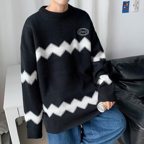 men's sweaters knitted college oversize loose thick wave print pullover trendy streetwear outer wear round neck clothing, White;black
men's sweaters knitted college oversize loose thick wave print pullover trendy streetwear outer wear round neck clothing, White;black