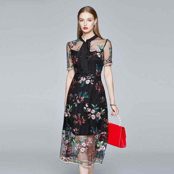 summer elegant party dress women flower embroidery mesh female bow collar short sleeve lace splice vestidos 210529, Black;gray
summer elegant party dress women flower embroidery mesh female bow collar short sleeve lace splice vestidos 210529, Black;gray