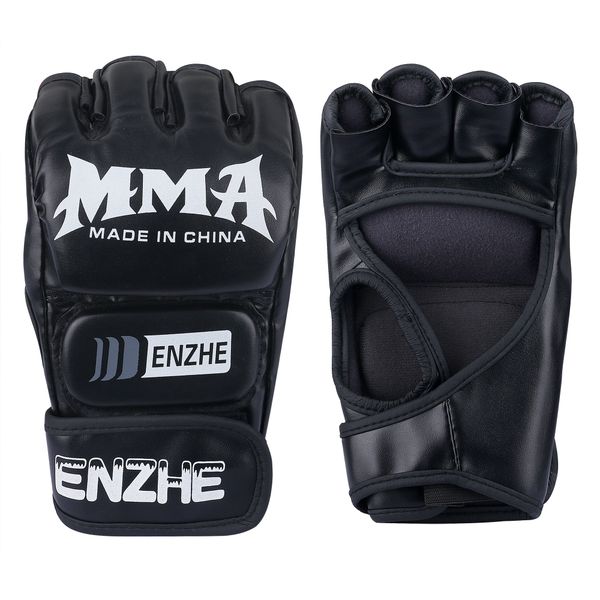 mma ufc boxing gloves leather more padding semi-finger punching bag for kickboxing, sparring, muay thai