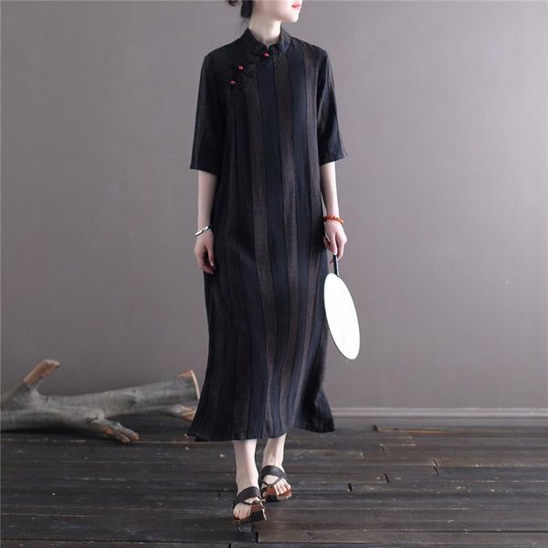 party dresses chinese style summer dress for women striped stand button cotton linen cheongsam 2021 half sleeve a-line vestido maxi, White;black
party dresses chinese style summer dress for women striped stand button cotton linen cheongsam 2021 half sleeve a-line vestido maxi, White;black