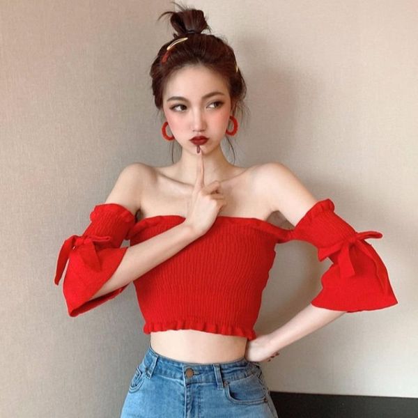 women's blouses & shirts blusas mujer de moda 2021 summer ladies waist slash neck collar off shoulder crop shirt red black blo, White
women's blouses & shirts blusas mujer de moda 2021 summer ladies waist slash neck collar off shoulder crop shirt red black blo, White