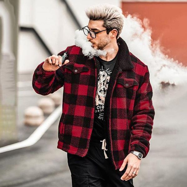 men's wool & blends red plaid lapel coat trend autumn and winter zipper jacket plush warmth double-sided fleece fashion casual clothing, Black
men's wool & blends red plaid lapel coat trend autumn and winter zipper jacket plush warmth double-sided fleece fashion casual clothing, Black
