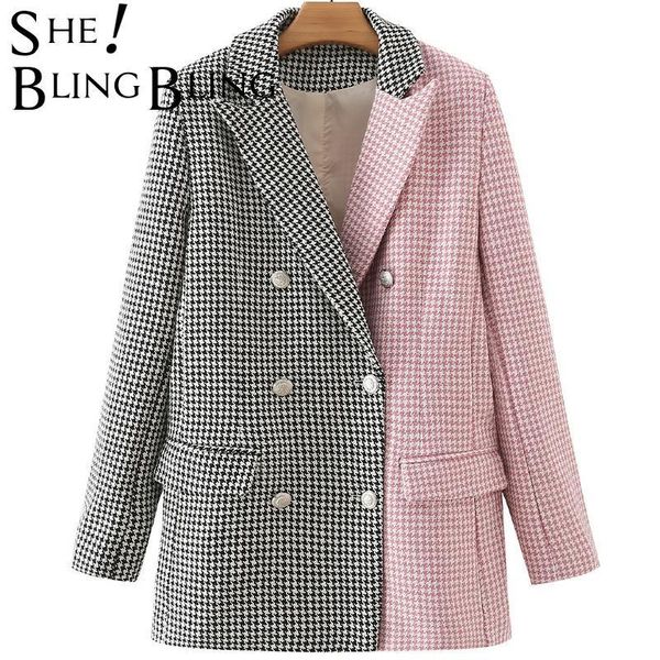 women's suits & blazers sheblingbling 2021 autumn black pink houndstooth patchwork metal double breasted women casual long sleeve femal, White;black
women's suits & blazers sheblingbling 2021 autumn black pink houndstooth patchwork metal double breasted women casual long sleeve femal, White;black