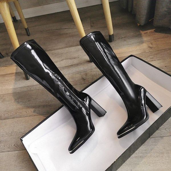 boots 2021 women motorcyle fashion square toe knee high autumn winter warm patent leather heels shoes, Black
boots 2021 women motorcyle fashion square toe knee high autumn winter warm patent leather heels shoes, Black
