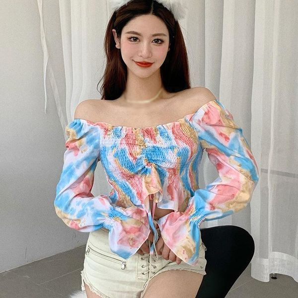 women's blouses & shirts chiffon graffiti print summer long sleeve for ladies off shoulder vintage womens, White
women's blouses & shirts chiffon graffiti print summer long sleeve for ladies off shoulder vintage womens, White