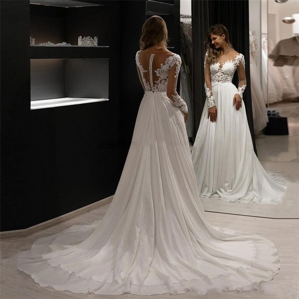new sheer 2021 long sleeves appliques lace wedding es chiffon buttons bridal gowns beading sequins vestidos de mairee qh2d, White
new sheer 2021 long sleeves appliques lace wedding es chiffon buttons bridal gowns beading sequins vestidos de mairee qh2d, White