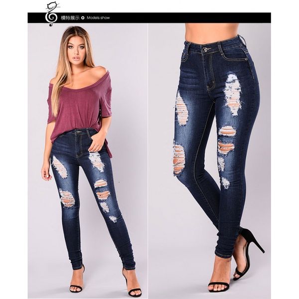 jeans 2021 selling women's mid waist slim elastic water wash wear hole denim pants, Blue
jeans 2021 selling women's mid waist slim elastic water wash wear hole denim pants, Blue