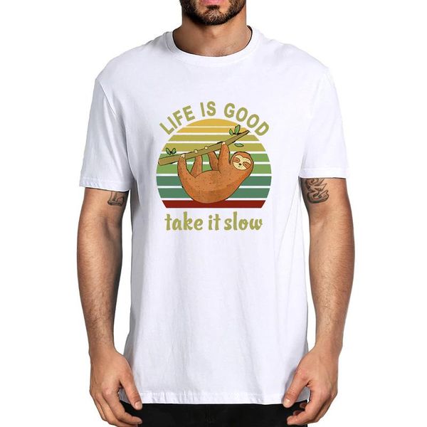 men's t-shirts 100% cotton funny sloth life is good take it slow vintage summer novelty t-shirt casual streetwear harajuku women, White;black
men's t-shirts 100% cotton funny sloth life is good take it slow vintage summer novelty t-shirt casual streetwear harajuku women, White;black