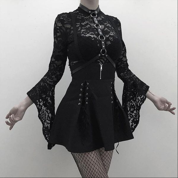 women 2 piece set gothic black lace body bodysuit pleated skirts two piece sets lace up see through clubwear girl sets, Black;white
women 2 piece set gothic black lace body bodysuit pleated skirts two piece sets lace up see through clubwear girl sets, Black;white