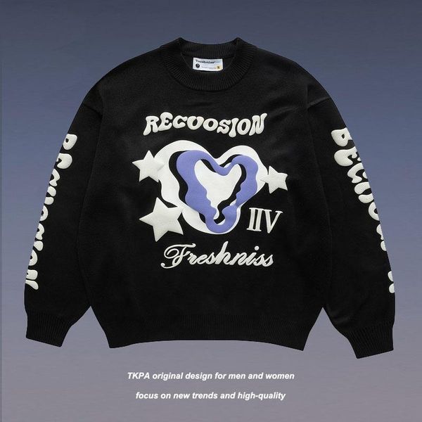 men's sweaters tkpa harajuku retro love foam printing round neck pullover sweater men and women couples same style high street set, White;black
men's sweaters tkpa harajuku retro love foam printing round neck pullover sweater men and women couples same style high street set, White;black