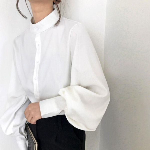 women's blouses & shirts shirt cardigan fashion women 2021 and single-breasted stand-up collar work solid color, White
women's blouses & shirts shirt cardigan fashion women 2021 and single-breasted stand-up collar work solid color, White