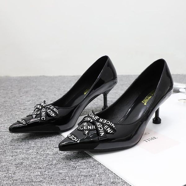 dress shoes temperament stiletto single 2021 spring simple elegant women's work korean pointed bow high heels, Black 
dress shoes temperament stiletto single 2021 spring simple elegant women's work korean pointed bow high heels, Black
