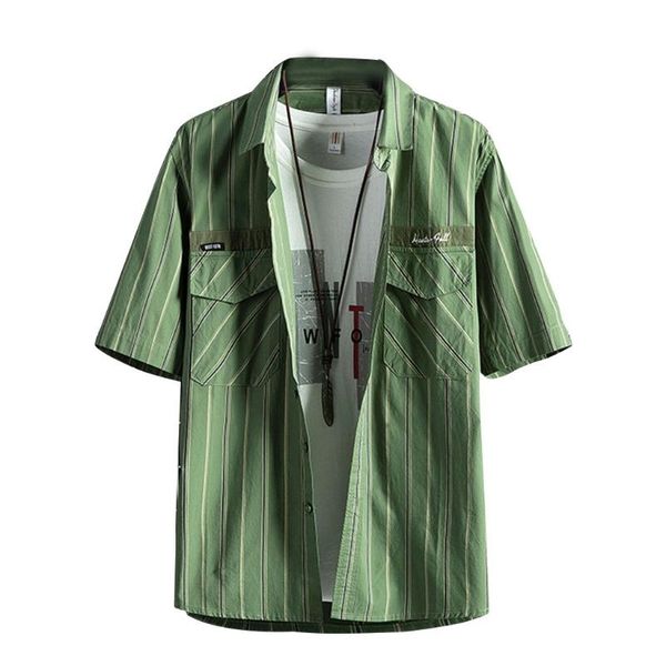 men's casual shirts 066f men short sleeve loose striped print letters flap chest pocket blouse, White;black
men's casual shirts 066f men short sleeve loose striped print letters flap chest pocket blouse, White;black