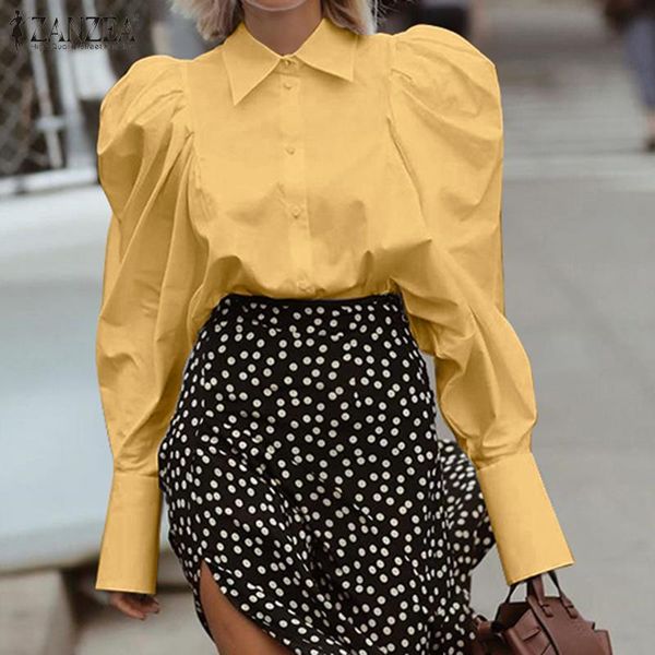 women's blouses & shirts 2021 spring long puff sleeve zanzea women casual lapel blouse fashion solid work office tunic chemise blusas, White
women's blouses & shirts 2021 spring long puff sleeve zanzea women casual lapel blouse fashion solid work office tunic chemise blusas, White
