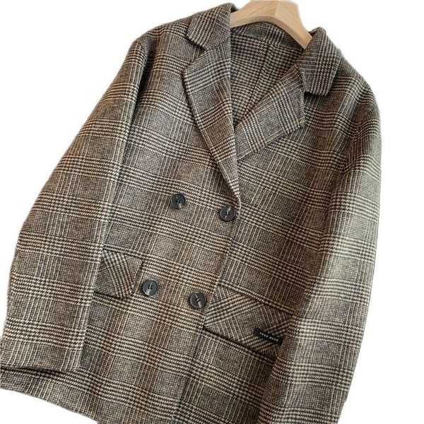 women's wool & blends 2021 vintage autumn winter double-sided woolen plaid thick mid-length coat women jackets outerwear f1032, Black
women's wool & blends 2021 vintage autumn winter double-sided woolen plaid thick mid-length coat women jackets outerwear f1032, Black