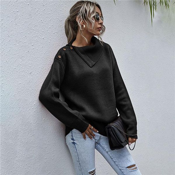 women's sweaters fall/winter side lapel pullover sweater casual shoulder button half open collar solid color knit my19071, White;black
women's sweaters fall/winter side lapel pullover sweater casual shoulder button half open collar solid color knit my19071, White;black