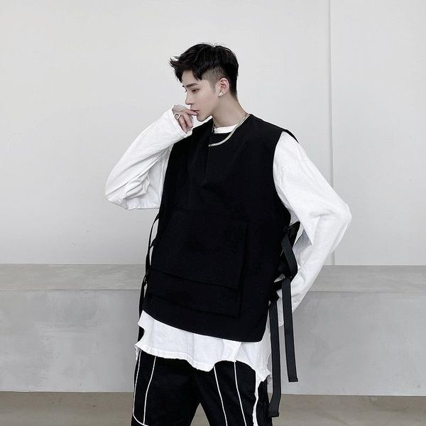 men's vests male black vintage streetwear hip hop fashion couple sleeveless coat waistcoat men function tactical pocket casual vest jac, Black;white
men's vests male black vintage streetwear hip hop fashion couple sleeveless coat waistcoat men function tactical pocket casual vest jac, Black;white
