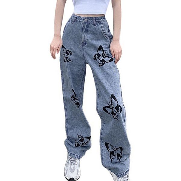 women's jeans high-waist straight-leg with butterfly print mopping loose wide-leg pants j55, Blue
women's jeans high-waist straight-leg with butterfly print mopping loose wide-leg pants j55, Blue