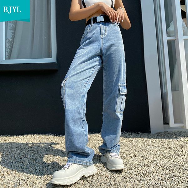 2021 new pocket patchwork high waist jeans loose straight tube mopping thin wide leg tooling pants women tide 100% cotton gv6h, Blue
2021 new pocket patchwork high waist jeans loose straight tube mopping thin wide leg tooling pants women tide 100% cotton gv6h, Blue