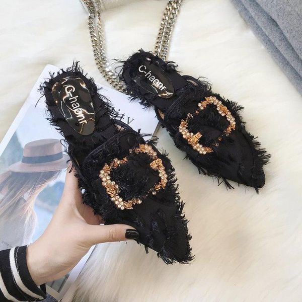 slippers fashion women's shoes rhinestone feather casual female spring pointed toe all-match comfortable slides size 35-39, Black
slippers fashion women's shoes rhinestone feather casual female spring pointed toe all-match comfortable slides size 35-39, Black