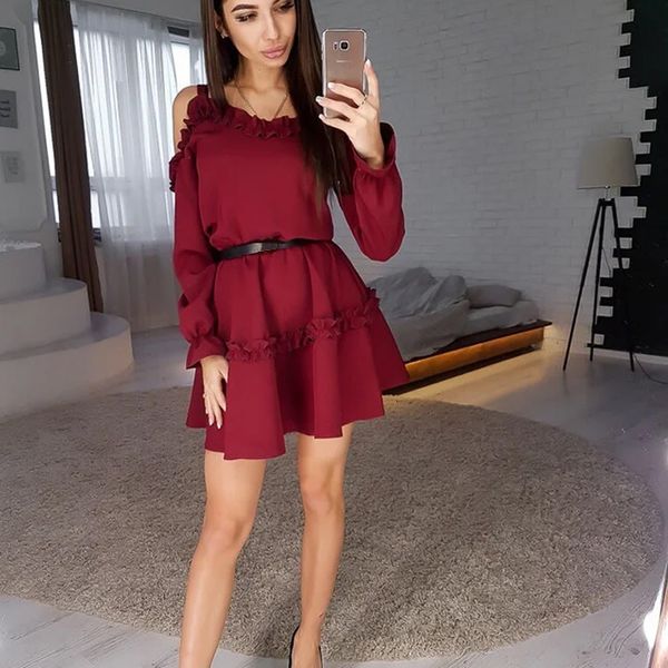 2021 women off the shoulder ruffled a-line spaghetti strap v neck solid elegant casual party autumn new x59m, Black;gray
2021 women off the shoulder ruffled a-line spaghetti strap v neck solid elegant casual party autumn new x59m, Black;gray