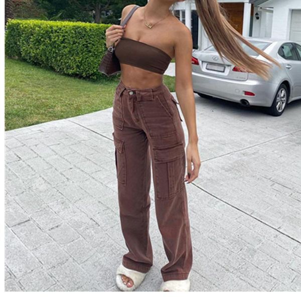 women's jeans 2021 brown vintage baggy women 90s streetwear pockets wide leg cargo pants y2k high waist straight denim trousers, Blue
women's jeans 2021 brown vintage baggy women 90s streetwear pockets wide leg cargo pants y2k high waist straight denim trousers, Blue