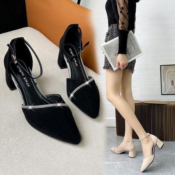 dress shoes single women 2021 korean versatile suede pointed button women's thick heeled sandals high, Black
dress shoes single women 2021 korean versatile suede pointed button women's thick heeled sandals high, Black
