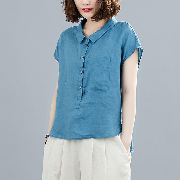 women's blouses & shirts cotton linen women 2021 summer turn-down collar short-sleeved loose solid blue female outwear coat, White
women's blouses & shirts cotton linen women 2021 summer turn-down collar short-sleeved loose solid blue female outwear coat, White