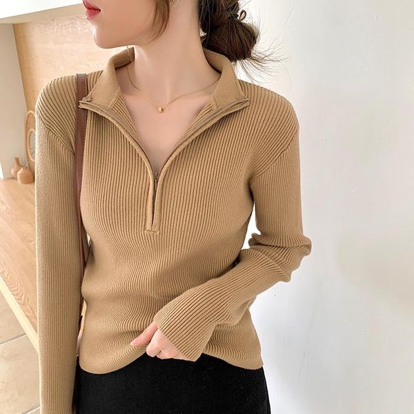women's sweaters 2021 autumn winter sweater women long sleeve zipper pullover woman casual korean knitted, White;black
women's sweaters 2021 autumn winter sweater women long sleeve zipper pullover woman casual korean knitted, White;black
