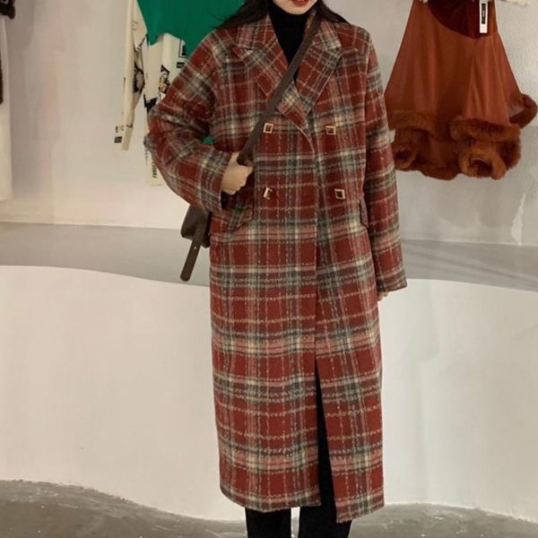women's wool & blends fashion long plaid winter woolen overcoat streetwear femme loose shirt coat casual double breasted oversized cloa, Black
women's wool & blends fashion long plaid winter woolen overcoat streetwear femme loose shirt coat casual double breasted oversized cloa, Black
