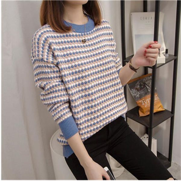 women's sweaters fashion casual loose polka dot pullover sweater women 2021 autumn winter female long sleeve knit pullovers, White;black
women's sweaters fashion casual loose polka dot pullover sweater women 2021 autumn winter female long sleeve knit pullovers, White;black