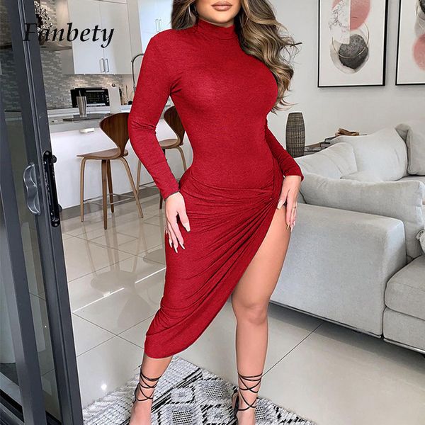 new women elegant turtleneck solid irregular party 2021 spring long sleeve slim ladies es club female vestidos l9ev, Black;gray
new women elegant turtleneck solid irregular party 2021 spring long sleeve slim ladies es club female vestidos l9ev, Black;gray