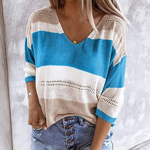 women's sweaters spring autumn casual knitted sweater fashion striped patchwork three-quarter sleeve pullover hollow out v-neck, White;black
women's sweaters spring autumn casual knitted sweater fashion striped patchwork three-quarter sleeve pullover hollow out v-neck, White;black