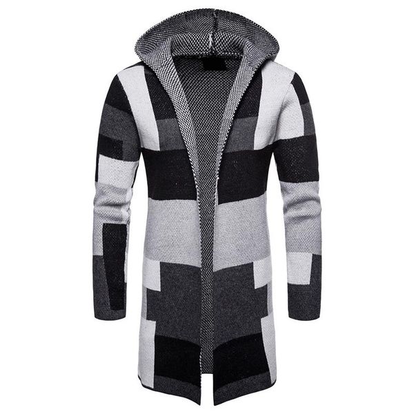 men's sweaters autumn men cardigan sweater long hooded knitwear patchwork sweatercoat male british style knitted, White;black
men's sweaters autumn men cardigan sweater long hooded knitwear patchwork sweatercoat male british style knitted, White;black