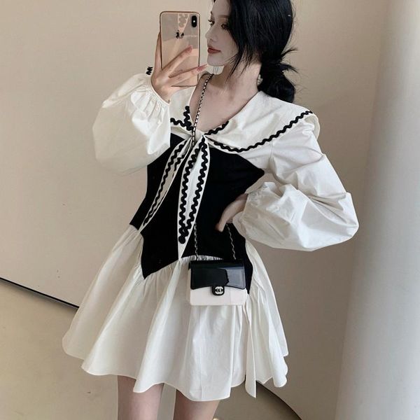 casual dresses runway korean women's chiffon patchwork bow tie autumn puff sleeve vintage mini dress vestido, Black;gray
casual dresses runway korean women's chiffon patchwork bow tie autumn puff sleeve vintage mini dress vestido, Black;gray