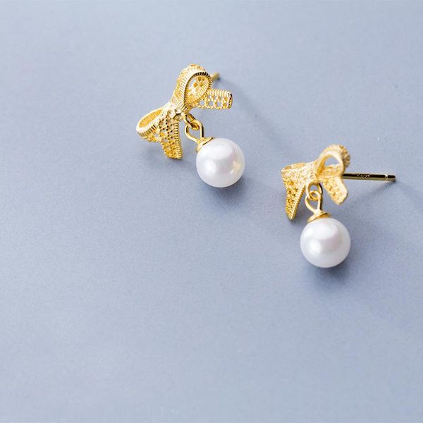 stud mloveacc 925 sterling silver gold color bowknot earrings with pearl for women jewelry, Golden;silver 
stud mloveacc 925 sterling silver gold color bowknot earrings with pearl for women jewelry, Golden;silver