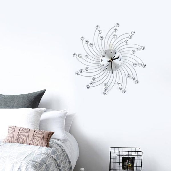 wall clocks silver metal diamond decorated clock home office room modern decor