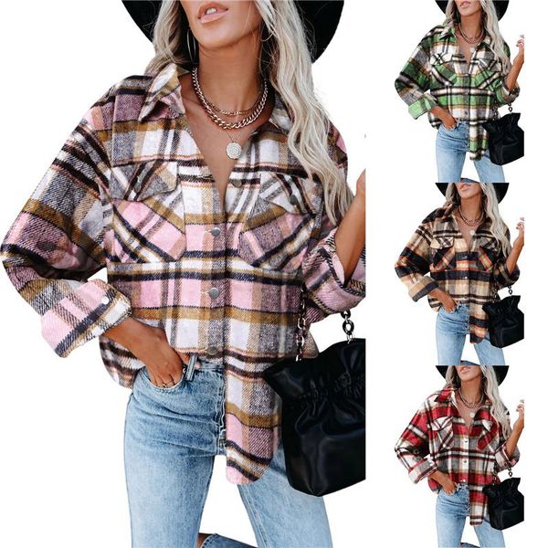 women's jackets autumn winter women shirt jacket casual flannel plaid wool blend coat button down lapel long sleeve tartan outerwear, Black;brown
women's jackets autumn winter women shirt jacket casual flannel plaid wool blend coat button down lapel long sleeve tartan outerwear, Black;brown