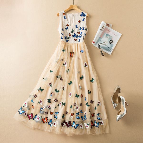 european and american women's wear spring 2022 new sleeveless v-neck fashionable lace butterfly embroidered pleated dress, Black;gray
european and american women's wear spring 2022 new sleeveless v-neck fashionable lace butterfly embroidered pleated dress, Black;gray