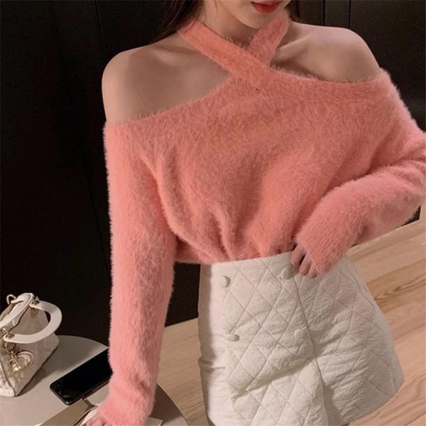 women's sweaters mohair sweater women halter cross casual jumpers cold shoulder loose long sleeve sweet knitwear designer hairy m439, White;black
women's sweaters mohair sweater women halter cross casual jumpers cold shoulder loose long sleeve sweet knitwear designer hairy m439, White;black